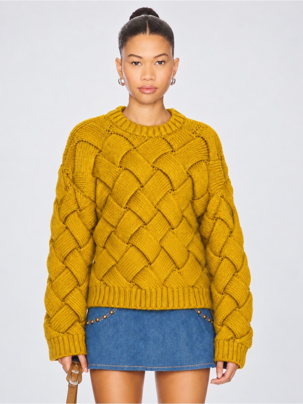 Lovers + Friends Mustard Yellow Braided Cable Knit Sweater size M